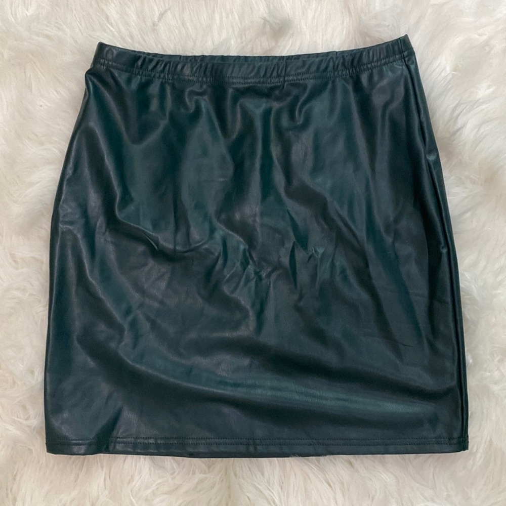 Medium Green Faux Leather Mini Skirt